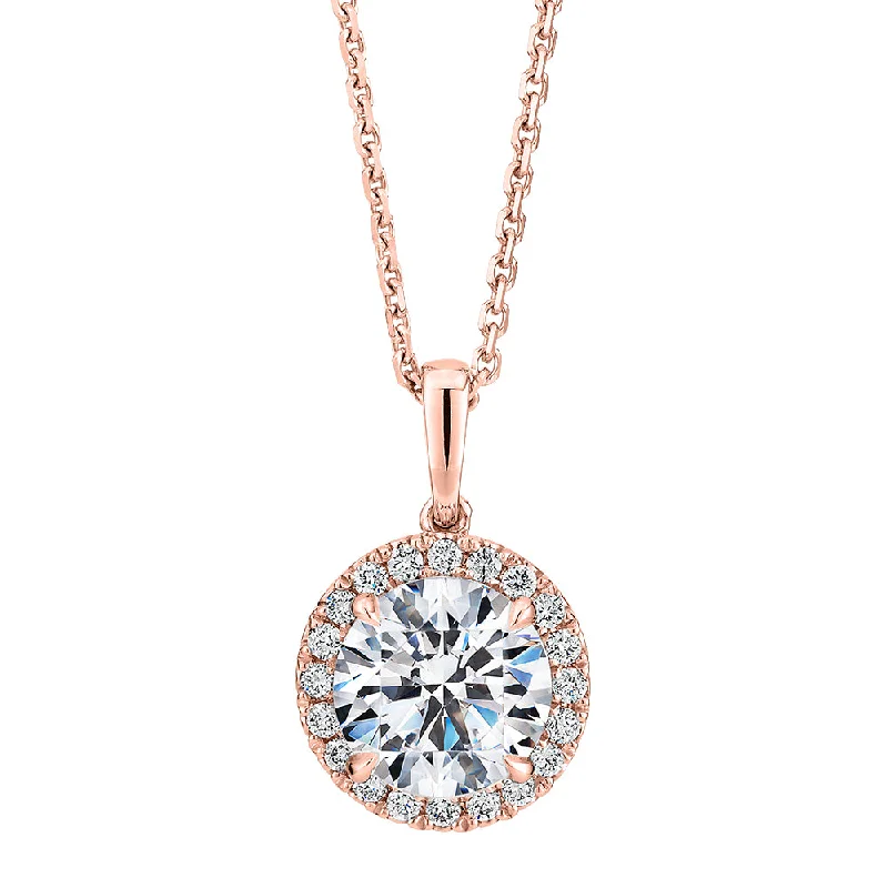 Signature Simulant Diamond 1.66 carat* TW round brilliant halo pendant in 10 carat rose gold