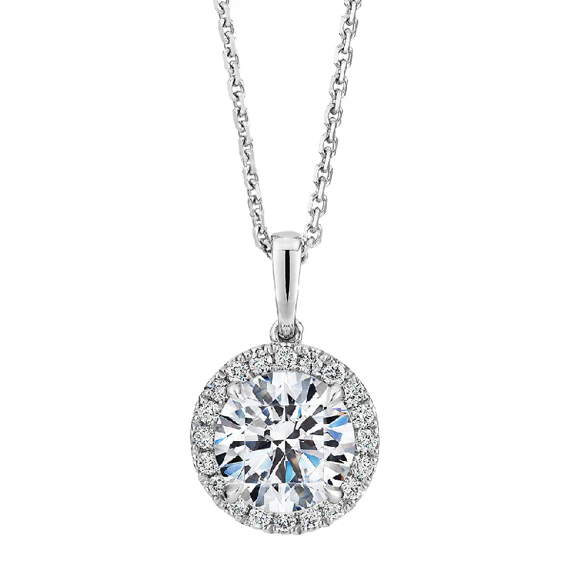 Signature Simulant Diamond 1.66 carat* TW round brilliant halo pendant in 10 carat white gold