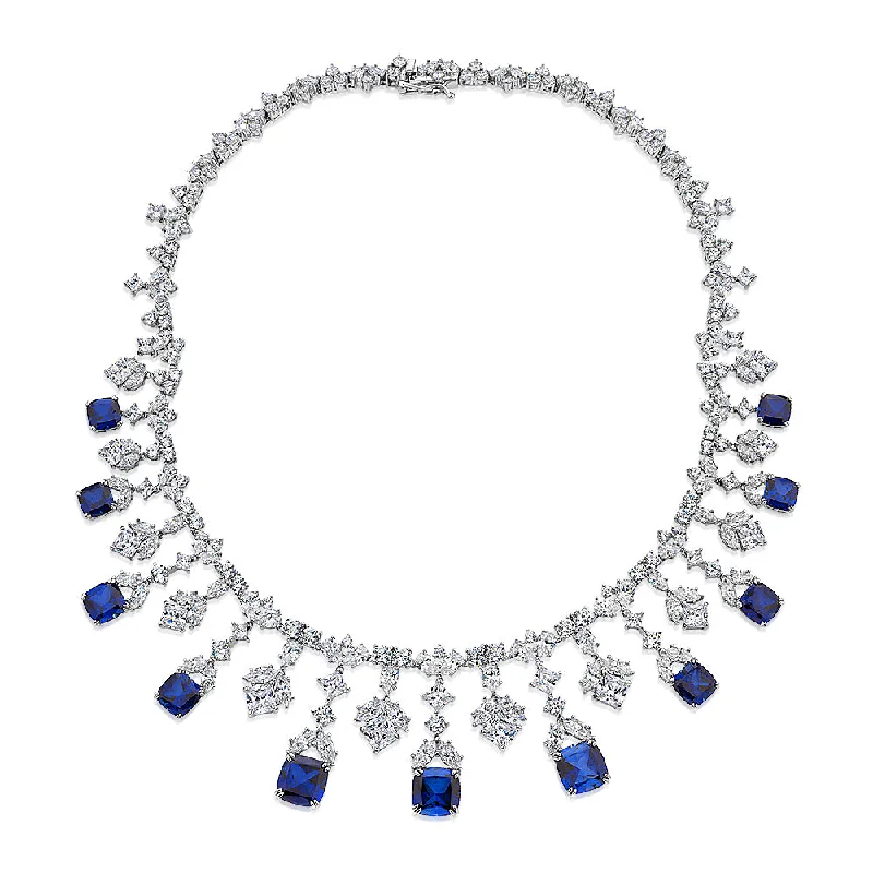 Statement necklace with sapphire simulants and 53.44 carats* of diamond simulants in sterling silver