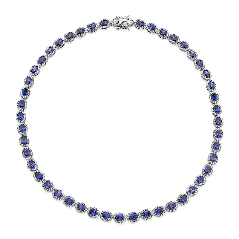 Statement necklace with tanzanite simulants and 10.59 carats* of diamond simulants in sterling silver