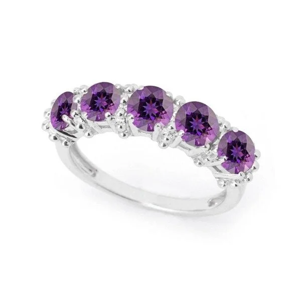 Sterling Silver Five Stone Natural Amethyst Ring