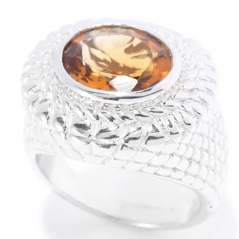 Sterling Silver Natural Citrine Wide Textured Ring