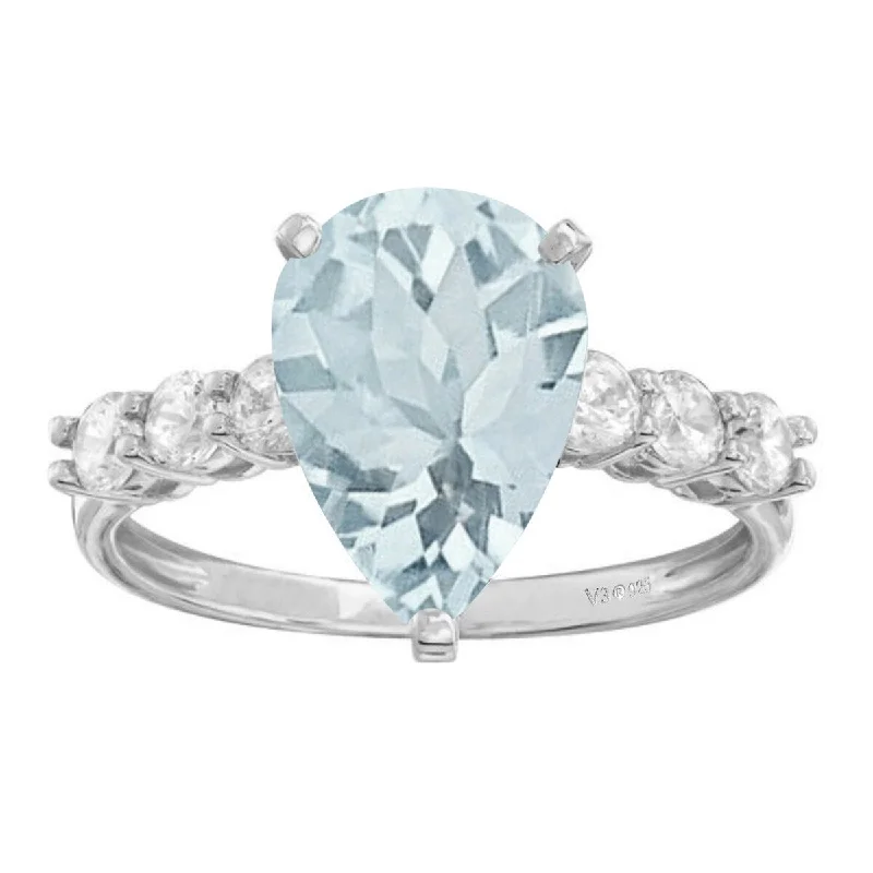 Sterling Silver with Aquamarine and White Topaz Eangagement Ring