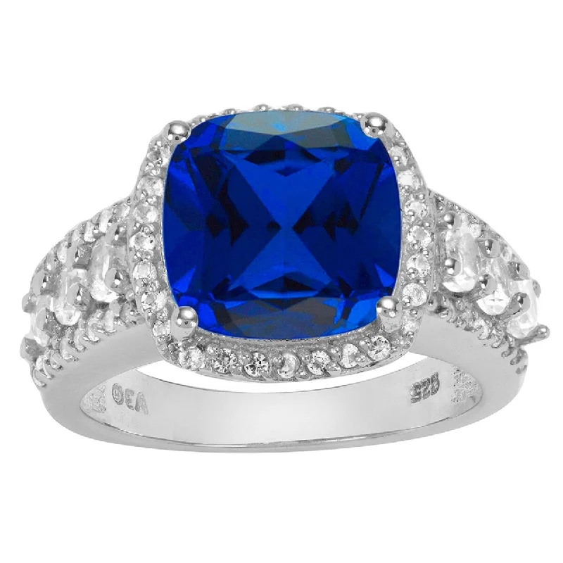 Sterling Silver with Blue Sapphire and Natural White Topaz Classic Ring