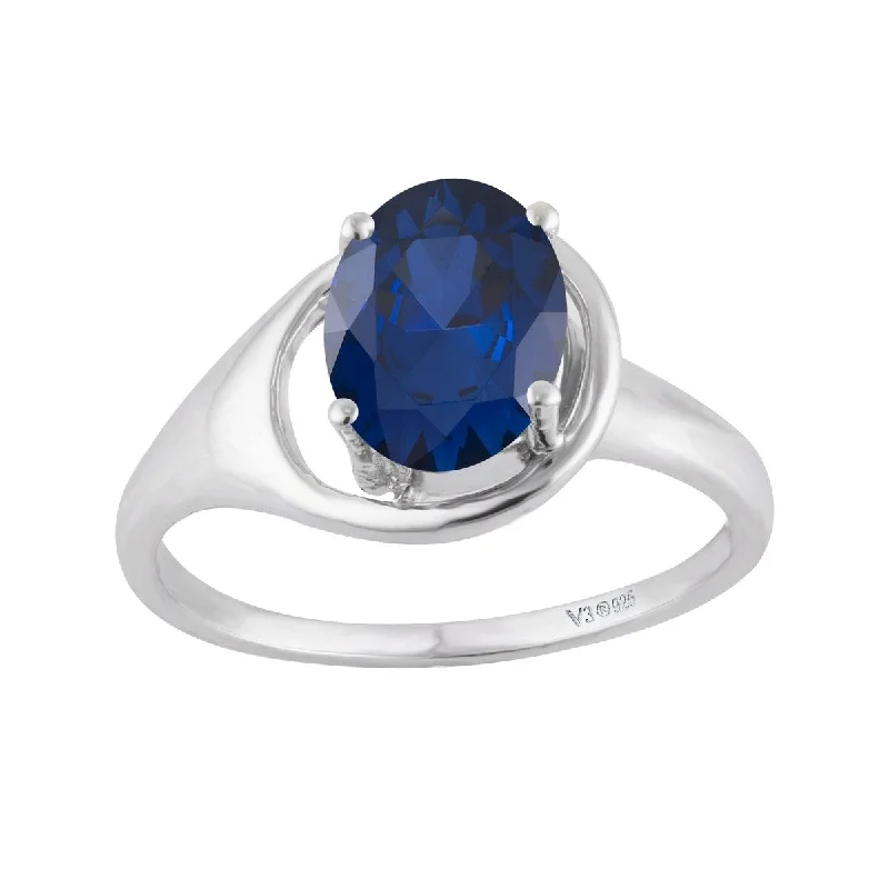 Sterling Silver with Blue Sapphire Soliltaire Ring