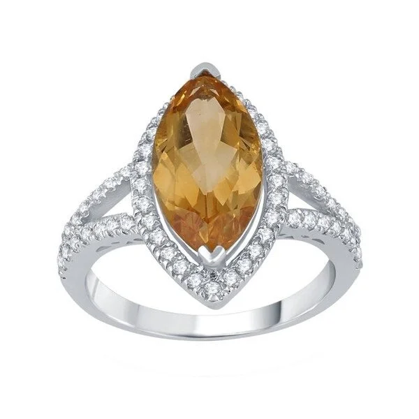 Sterling Silver with Citrine and White Topaz Marquise Split Shank Promise Ring.