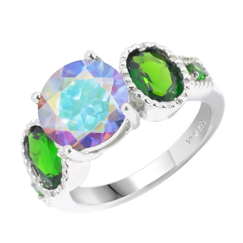 Sterling Silver with Mercury Opal Topaz and Chrome Diopside Round Ring