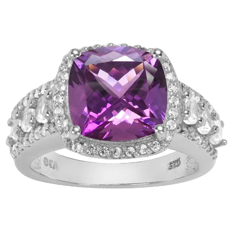 Sterling Silver with Natural Amethyst and Natural White Topaz Classic Ring