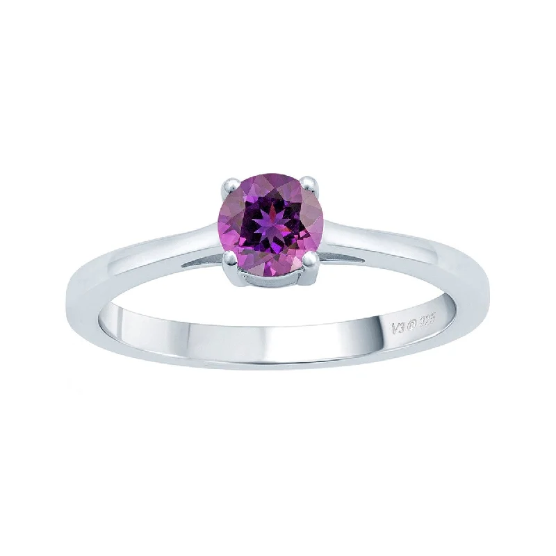 Sterling Silver with Natural Amethyst Solitaire Ring