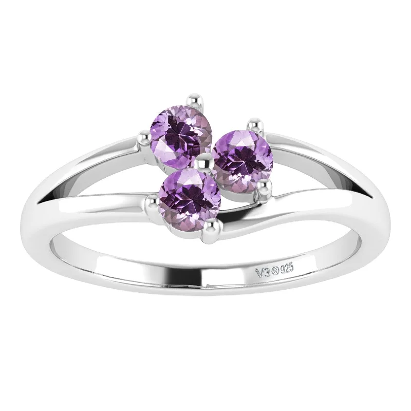 Sterling Silver with Natural Amethyst Three Stone Ring