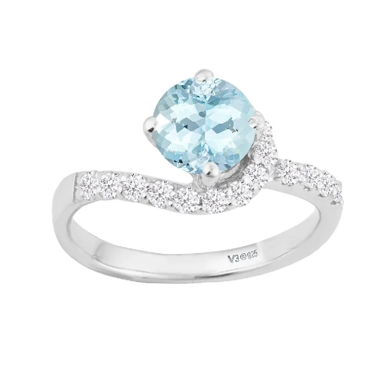 Sterling Silver with Natural Aquamarine and White Zircon Promise Ring