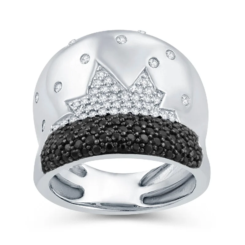 Sterling Silver with Natural Black Spinel and White Zircon Dome Ring