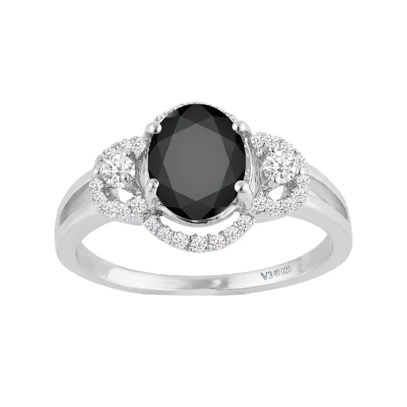 Sterling Silver with Natural Black Spinel and White Zircon Ring