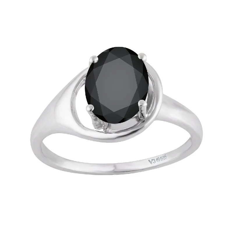 Sterling Silver with Natural Black Spinel Solitaire Ring