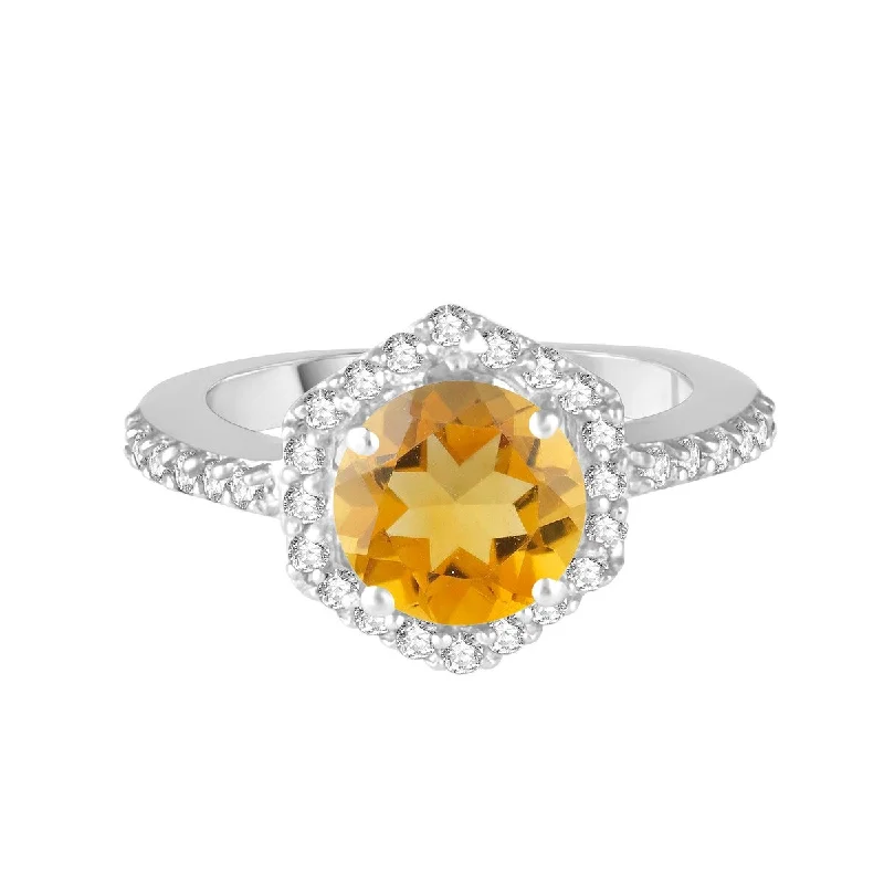 Sterling Silver with Natural Citrine and White Topaz Halo Ring