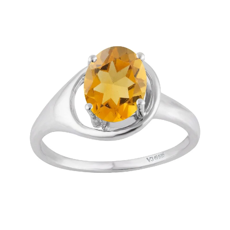 Sterling Silver with Natural Citrine Soliltaire Ring