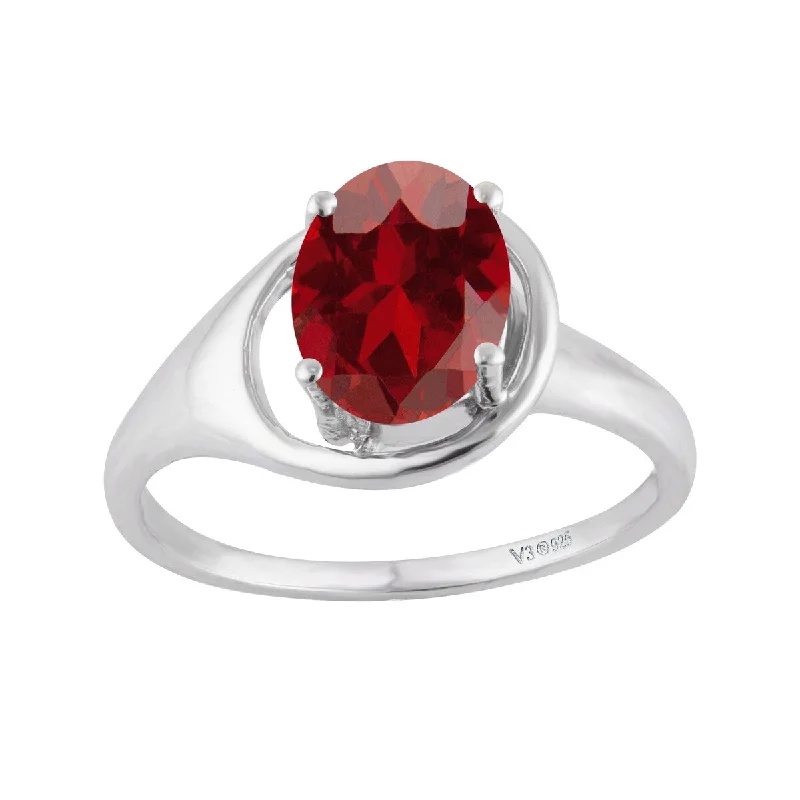 Sterling Silver with Natural Garnet Soliltaire Ring