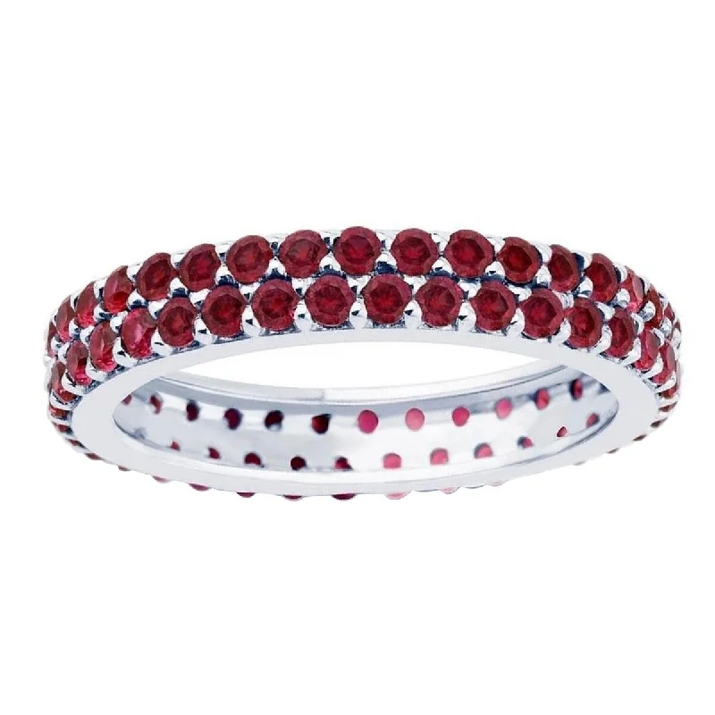 Sterling Silver with Natural Garnet Two Row Eternity Band Ring