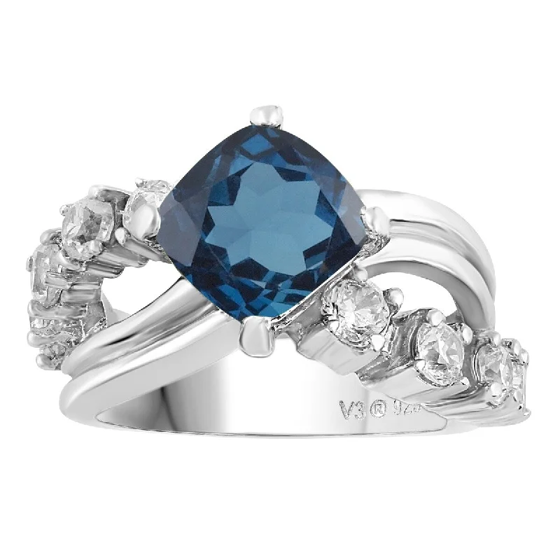 Sterling Silver with Natural London Blue Topaz and White Topaz Ring