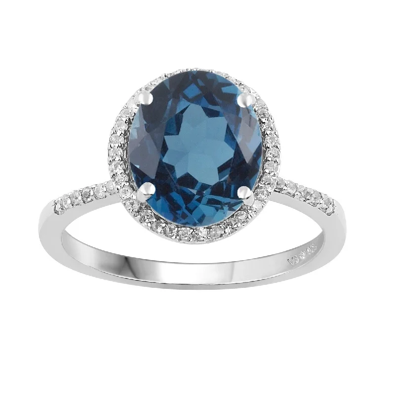 Sterling Silver with Natural London Blue Topaz and White Topaz Ring