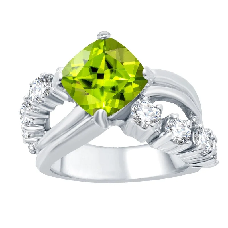 Sterling Silver with Natural Peridot and White Topaz Halo Ring