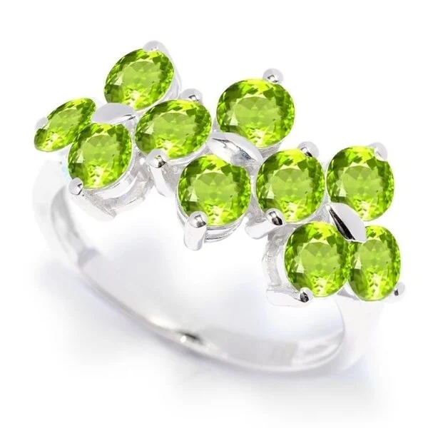 Sterling Silver with Natural Peridot Tri-Cluster Ring