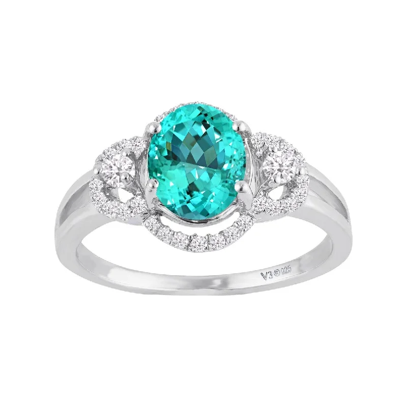 Sterling Silver with Paraiba Tourmaline and White Zircon Ring