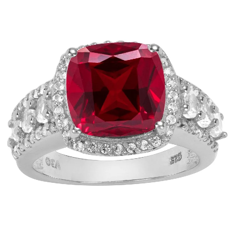 Sterling Silver with Ruby and Natural White Topaz Classic Ring