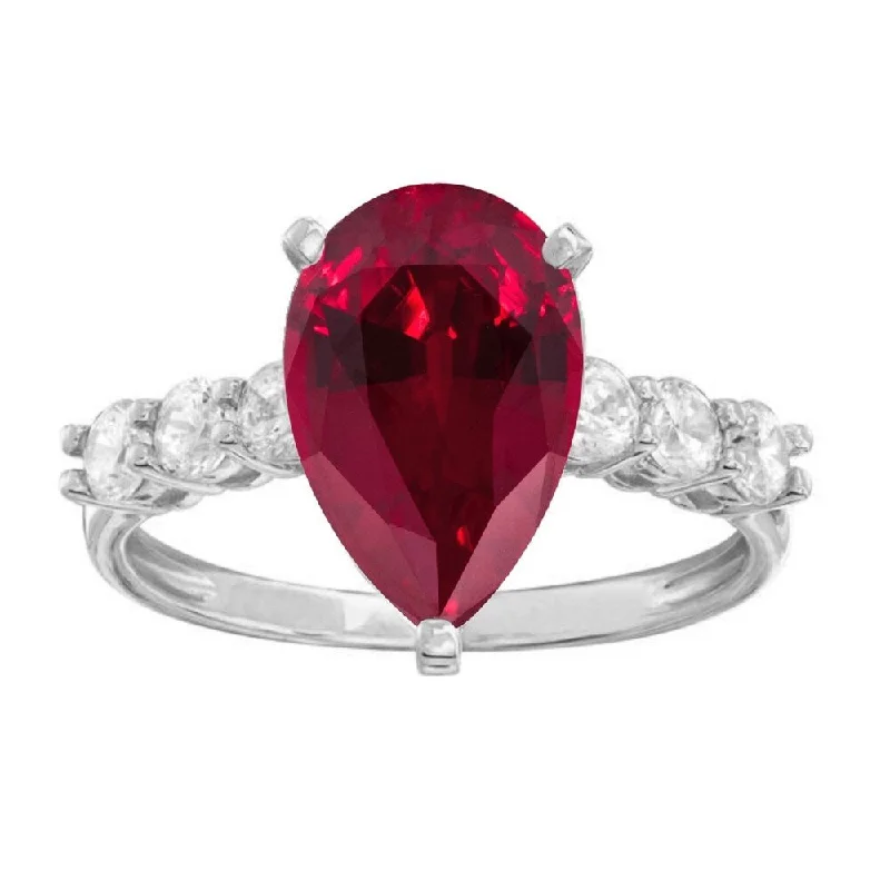 Sterling Silver with Ruby and Natural White Topaz Eangagement Ring