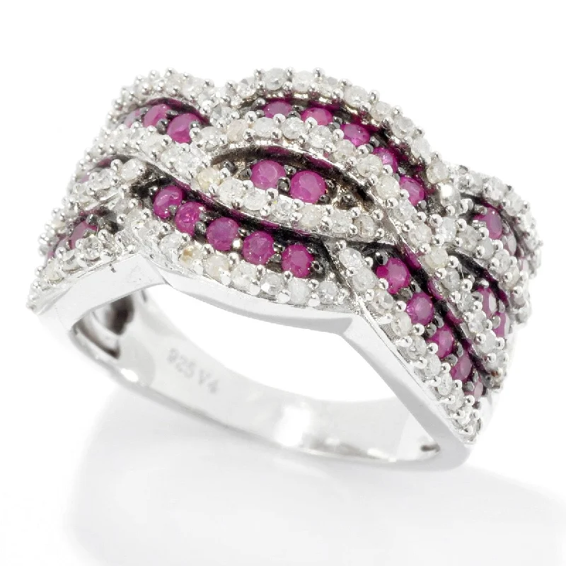 Sterling Silver with Ruby and White Diamond Wide Band Ring