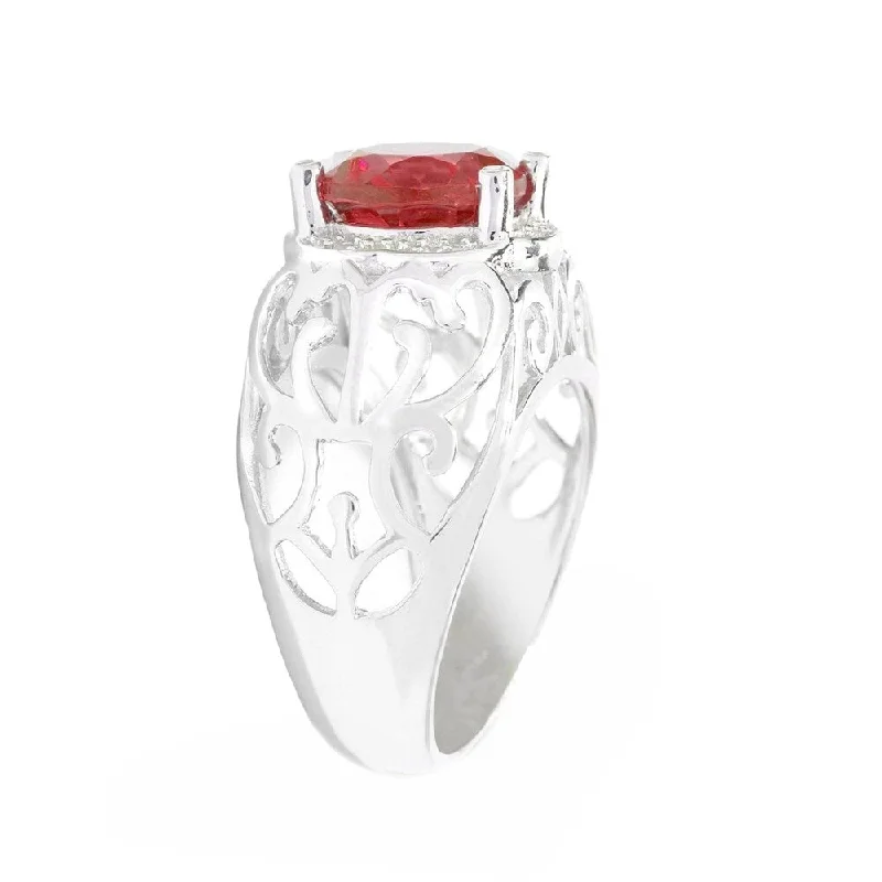 Sterling Silver with Ruby and White Zircon Halo Ring