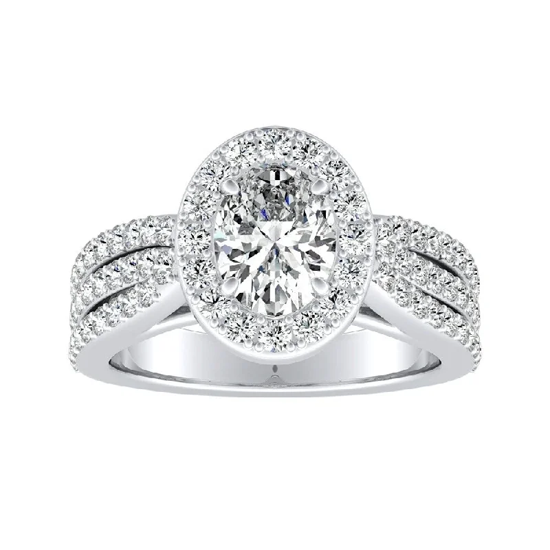 Triple Band Oval-cut Halo Diamond Engagement Ring 1 1/2ctw 18k Gold by Auriya (H-I, SI1-SI2)