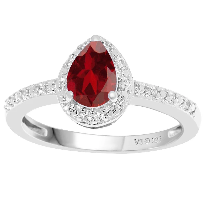 V3 Jewelry 925 Sterling Silver with Natural Garnet and White Zircon Halo Ring for Women