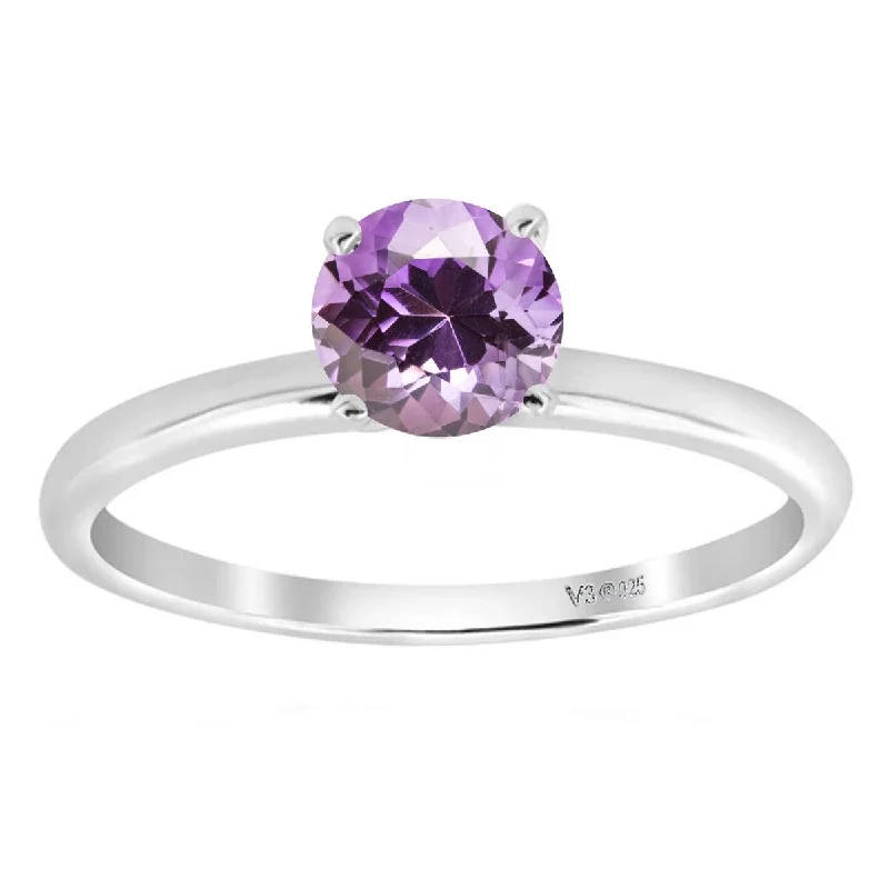 White Gold with Natural Amethyst Solitaire Ring