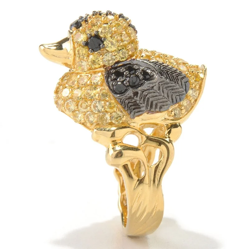 Yellow Gold Over Sterling Silver with Cubic Zirconia Duck Critter Ring