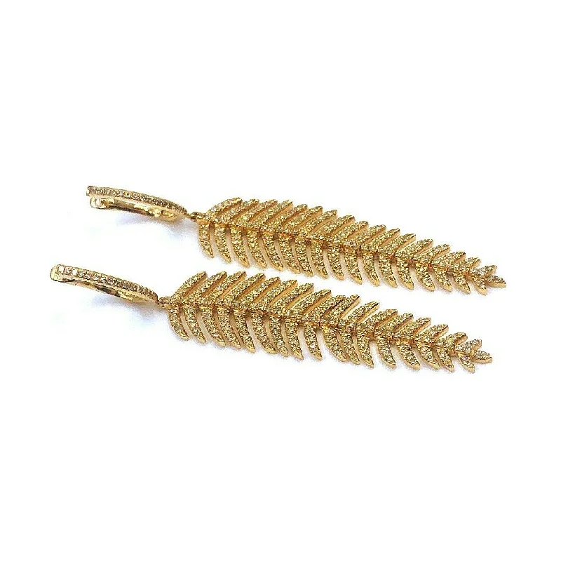 1.00 CARAT DIAMOND FEATHER DROP EARRINGS SET IN 14K SOLID YELLOW GOLD