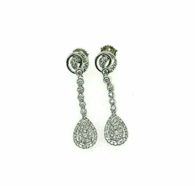 1.15 Carats t.w. Diamond Halo Dangle Earrings 18 Karat White Gold Brand New