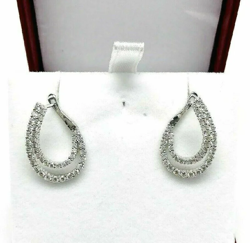 1.51 Carats t.w. Double Row Round Diamond Earrings 18K White Gold