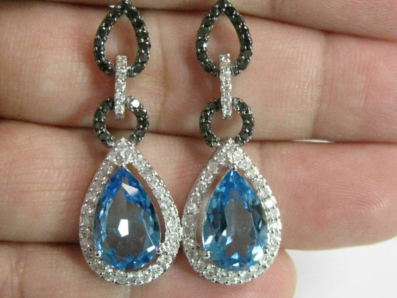 10.40 TCW Pear Blue Topaz w/ Black & White Diamond Accents G VS2 14k White Gold