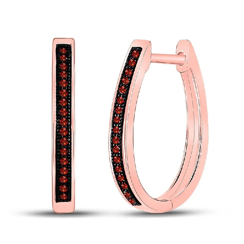 10k Rose Gold 1/10 Carat Round Red Color Enhanced Diamond Single Row Hoop Earrings for Women