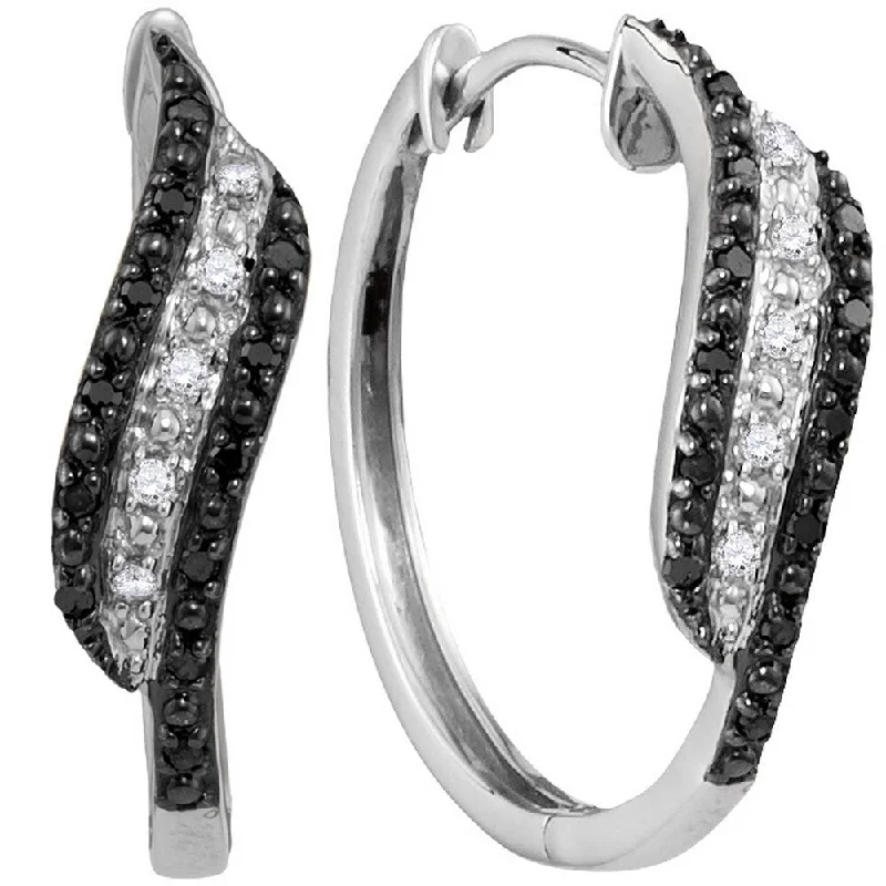 10k White Gold 1/5 Carat Round Black Color Enhanced Diamond Hoop Earrings for Women