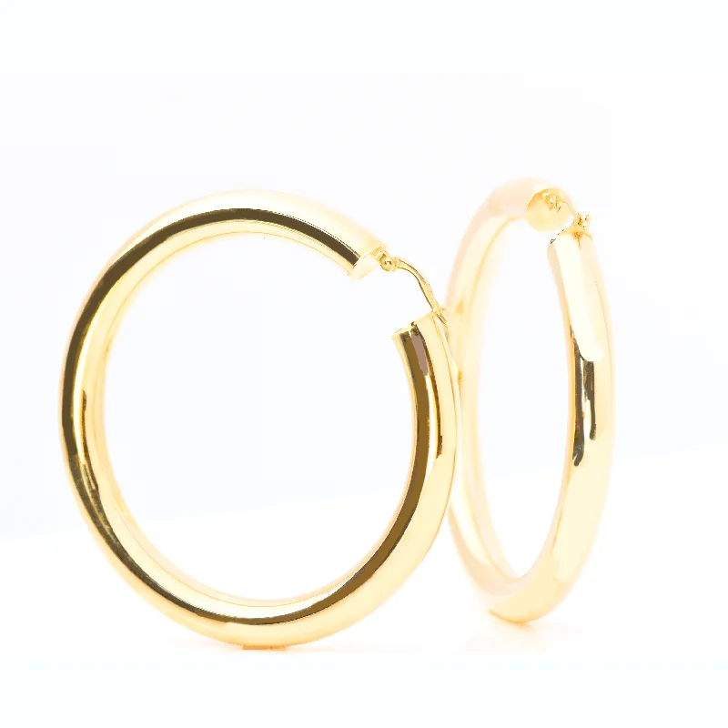 Yellow Gold Hoop Earrings - 14-Karat Solid Yellow Gold Earrings: Pole Hoop Earrings