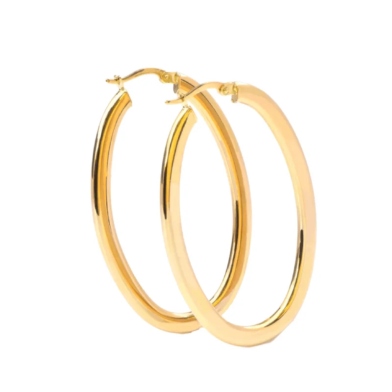 White Gold Hoop Earrings - 14-Karat Solid Yellow Gold Lightweight Oval-Shaped Earrings - Eggs