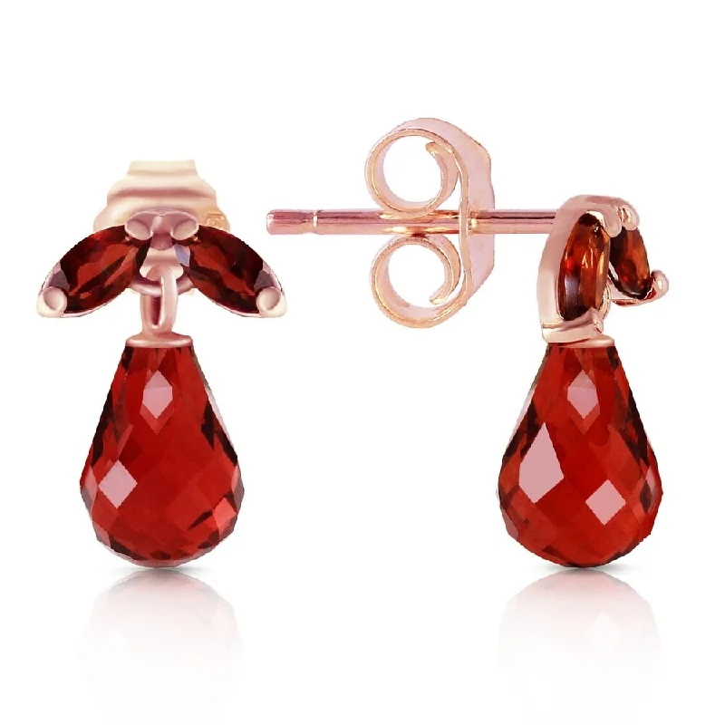 14K Solid Rose Gold Stud Earrings with Natural Garnets