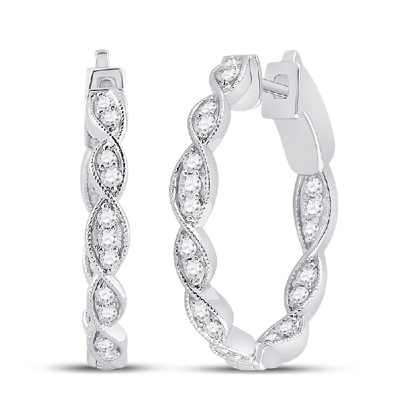 14k White Gold 1/4 Carat Round Diamond Fashion Hoop Earrings for Women