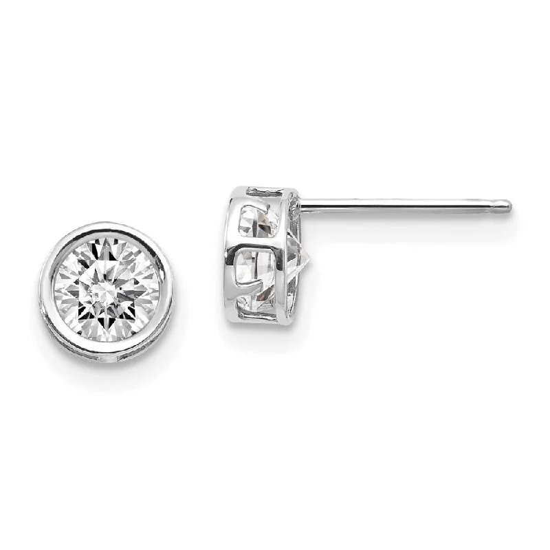 14k White Gold Bezel White Gemstone Stud Earrings (L-5 mm, W-5 mm)