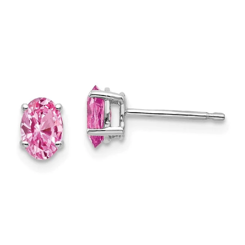 14k White Gold Pink Gemstone Stud Earrings (L-6 mm, W-4 mm)