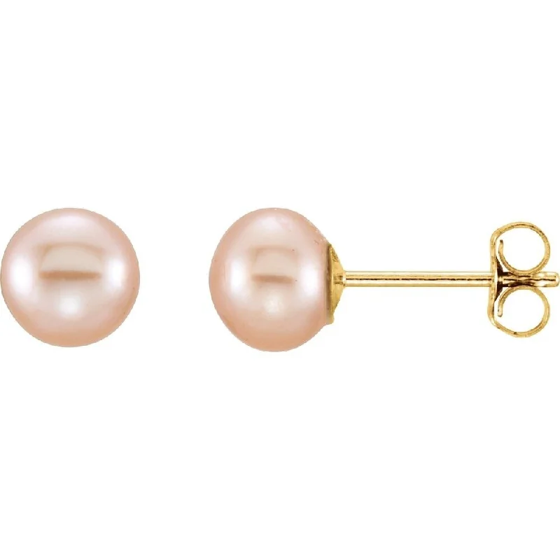 14k Yellow Gold 5-6 mm Pink Freshwater Cultured Pearl Stud Earring for Women