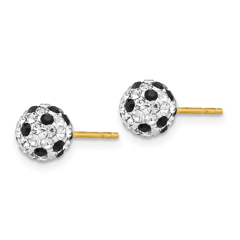 14k Yellow Gold Black and White Crystal Stud Earrings (L-6 mm, W-6 mm)