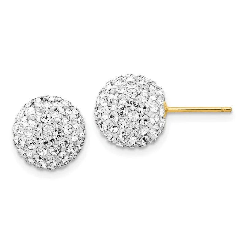 14k Yellow Gold Disco Ball Stud Crystal Stud Earrings (L-10 mm, W-10 mm)